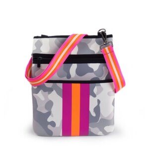 Camouflage Crossbody Bag with Neon Stripes